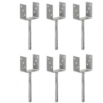 Anclajes de Valla VidaXL (6 unidades) - Acero Galvanizado Plateado, Soporte para Postes, Dimensiones: 7 x 6 x 30 cm, 8 x 6 x 30 cm,