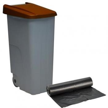 Contenedor Cerrado 110L Marrón H.88cm + Rollo 10 bolsas de basura 120L