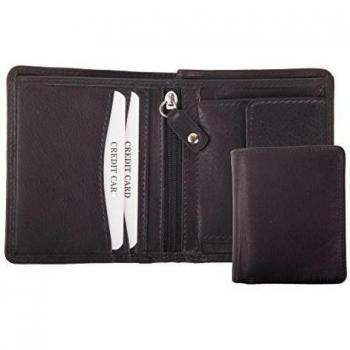 Mini Partido Cartera Mini Monedero Tarjetero Piel Auténtica Negro Tipo Cartera