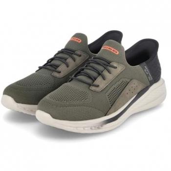 Skechers Zapatillas Slip On Slade de Hombre, Relaxed Fit, color verde oliva, talla 43