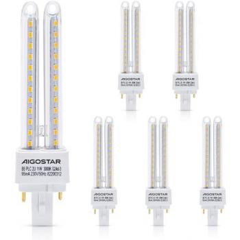 Pack de 5 Bombillas LED PLC 2U, 11W, 880lm, Blanco Cálido 3000K, No Regulable