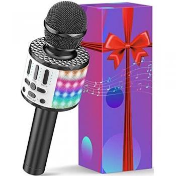 Micrófono Karaoke Bluetooth, Microfono Inalámbrico Karaoke con Altavoz y LED, Micrófono Portátil para Niños Canta Partido Musica, Niñas Juguete de Regalo, Soporte Youtube, Skype, Android/iOS/PC/AUX