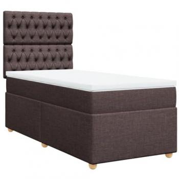 Cama box spring con colchón tela marrón oscuro 80x200 cm
