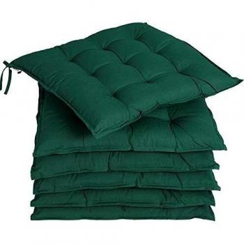 Set de 6 Cojines Viscoelásticos para Sillas Verde 43x39x5 cm con Correas de Sujeción Interior y Exterior