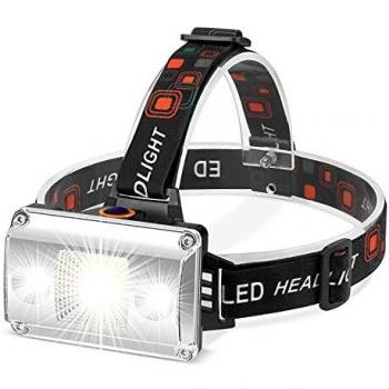 DAWINSIE Linterna Frontal Recargable LED, 4 Modos Alta Potencia Linterna Cabeza, Alcance de 500M, luz para bicicleta con Impermeable IPX4 para Casco, Pesca, Bicicleta y Caza