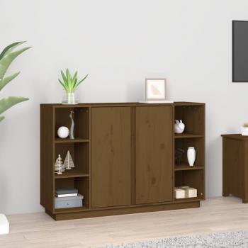 Aparador de madera maciza de pino 120x35x80 cm marrón miel, mueble de almacenaje para salón, buffet, armario auxiliar y armario de almacenamiento