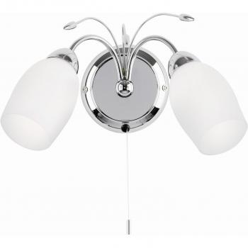 Aplique de pared interior Endon Meadow cromo y cristal blanco, 2 bombillas E14