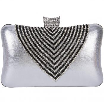 Bolso de embrague de las mujeres fruncido Bolso Fiesta Banquete de Noche Elegante Diamante de Imitación Para Mujeres,Plateado