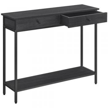Mesa de Consola Estilo Industrial con 2 Cajones, Marco de Acero Estable, para Pasillo, Dormitorio y Salón, Gris Carbón y Marrón Rústico