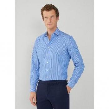 Camisa de Algodón Azul Hackett London con Detalle de Rayas en Manga Larga
