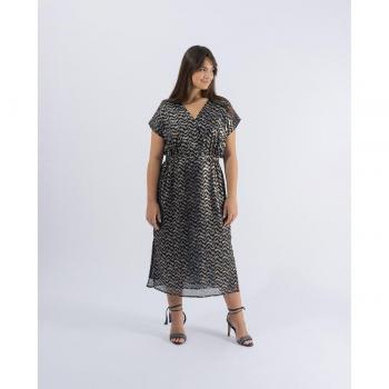 October - Vestido cruzado con escote en pico y manga caída, vestido laminado, escote cruzado