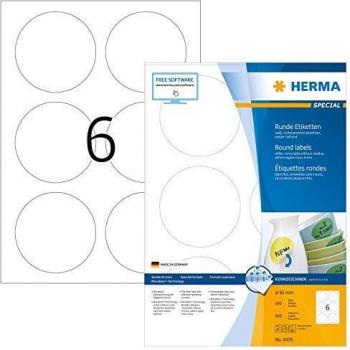 Etiquetas Ablösables HERMA Ø 85 mm, Pack de 600, Color Blanco, Papel Mate, Reutilizables, 100 Hojas