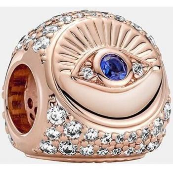 Pandora Hamsa All-Seeing Eye & Feather Three-Sided Charm in Rose Gold and Blue