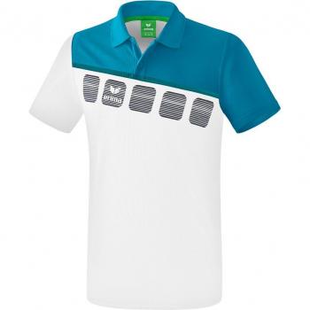 Erima 5-C Short Sleeve Polo Shirt for Children, White / Oriental Blue / Colonial Blue, Size 140 cm, Unisex