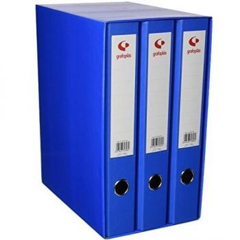 Grafoplás 7284330－Módulo de 3 archivadores con palanca de 65mm color azul