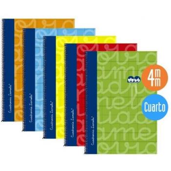 Pack 5 Cuadernos Lamela Espiral Tapa Extradura Cuarto 80 Hojas 70g Cuadrícula 4mm con Margen Colores Surtidos