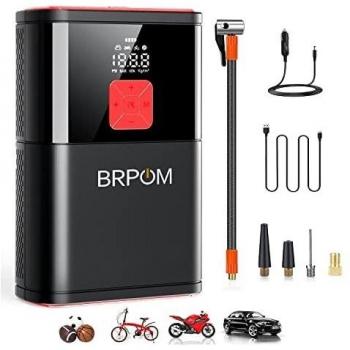 BRPOM 150PSI Compresor Aire Coche Portatil 12V Mini Compresor de Aire Portátil, Bomba Coche con 6000mAh Batería Recargable, Luz LED, Pantalla LCD Digital, Inflador Ruedas para Bicicleta, Moto, Pelotas