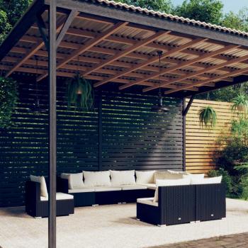 9-Piece Black Poly Rattan Garden Lounge Set with Cushions