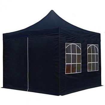 Carpasol - Toolport 3x3m Gazebo plegable de acero con 4 paneles laterales, carpa de fiesta en el jardín color negro, modelo ECONOMY con estructura de acero de 30mm y laterales