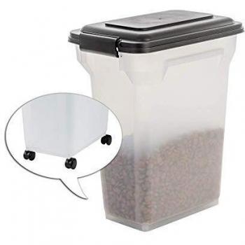 Contenedor Hermético para Pienso de Mascotas con Ruedas, 20L/7.5kg, Negro, Translucido, Ideal para Perros y Gatos