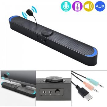 Barra de Sonido SADA V-198, Altavoz Mini Universal con Micrófono y Sonido Estéreo Surround para Móvil y Ordenador