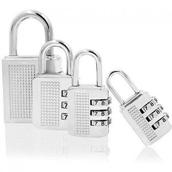 4 Piezas Candado TSA de Combinación by DigHealth, 4 o 3 Dígitos Clave Numerica Codigo, Tamaño Pequeños/Grande, Antirrobo Candados de Seguridad Portatil para Maletas, Exterior, Puerta
