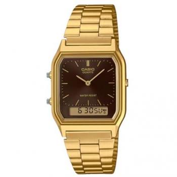 Reloj Casio Vintage AQ-230GA-5AMQYES, Cronógrafo Ana-Digi, Color Dorado con Pulsera de Acero Inoxidable