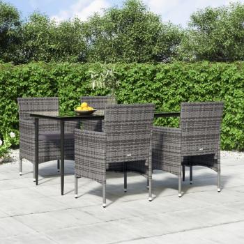 5 Piece Garden Dining Set with Cushions in Gray and Black
