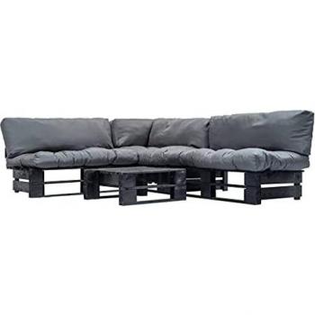 vidaXL Muebles de Palés de Jardín 4 Piezas de Madera Terraza Patio Balcones Decoración Muebles Mobiliario Hogar Casa Bricolaje Comedor Cojines Grises