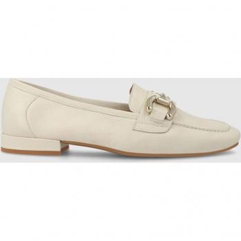 Mocasines de mujer en piel de color blanco roto con hebilla
