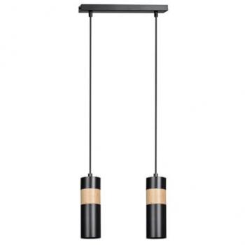 Lámpara de Suspensión Akari, Acero con recubrimiento de polvo y Madera, Color Negro, 30x100x6 cm