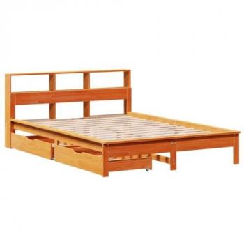 Cama librería 120x190 cm sin colchón, madera maciza marrón, muebles de dormitorio