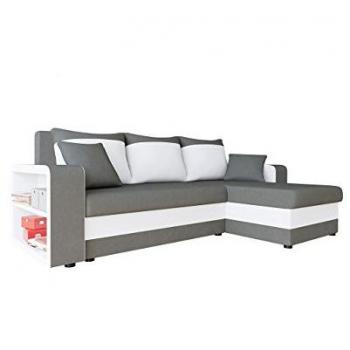 Sofá rinconero Comfivo 153, gris, con función de descanso y caja de ropa de cama, dimensiones 244 x 146 x 84 cm
