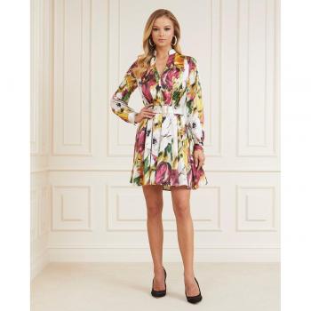 Vestido Mini Camisero Con Estampado Integral De Flores Marciano By Guess