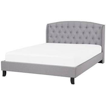 Cama Doble Tapizada en Poliéster Gris 140 x 200 cm con Cabecero Acolchado Estilo Chesterfield