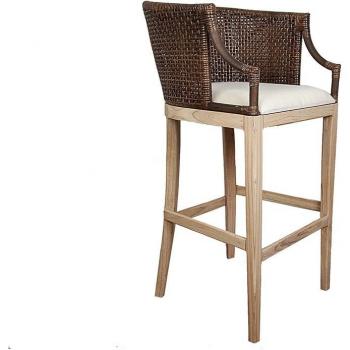 Taburete Alto de Teka/Ratán con Cojín - Estilo Home, Taburete Negro Natural de Bambú y Ratán 58 x 110 x 60 cm - Romimex, Taburete Alto de Bamboo