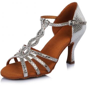 SWDZM Mujer estándar Zapatos de baile latinos PU Ballroom modelo AF-429 Plateado 38 EU