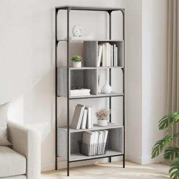 Librería de 5 estantes en madera de ingeniería, dimensiones 76x33x188,5 cm, colores disponibles: Negro, Roble ahumado y Gris sonoma, ideal para oficina, estudio o dormitorio