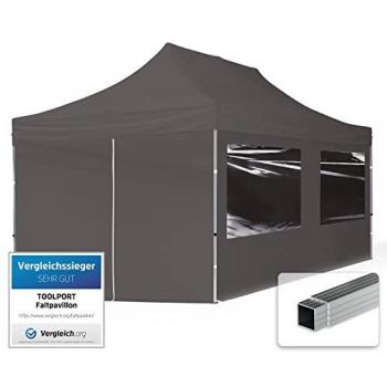 Carpa Plegable Toolport Gazebo 3x6m con laterales de aluminio, tela repelente al agua, ideales para mercados y eventos, color gris