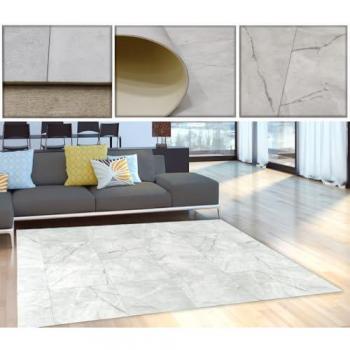 Alfombra de Vinilo Efecto Mármol Color Marfil 200x350 cm Antideslizante para Cocina y Salón