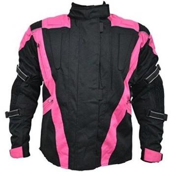 Turin - Chaqueta de motociclismo para mujer- Impermeable y con protectores - Negro y rosa - EU 52 - contorno de pecho 125,5cm