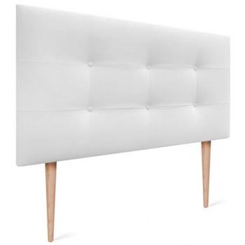 Cabecero Acolchado Capitone DHOME, Tapizado en Polipiel o Tela Acualine, Grosor 8cm, Blanco, Dimensiones 90x115cm con Patas (Camas 70/80/90