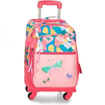 Mochila con ruedas Roll Road Precious Flower 33x44x21cm Poliéster Rosa con bolsillos laterales