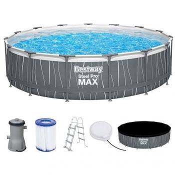 Piscina Desmontable Bestway Steel Pro MAX Ø457x107 cm con Depuradora de Cartucho 3.028 L/h, Luz LED, Escalera y Cobertor