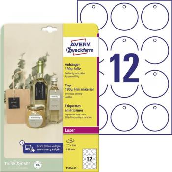 Etiqueta colgante Avery blanca 60 mm diámetro imprimible doble cara plástico 190 mc pack de 120