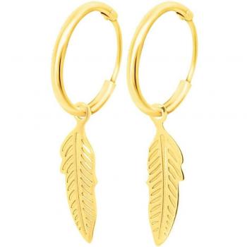 Pendientes de Pluma en Oro 9K con Acabado Brillante - Diseño Elegante para Mujer