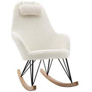 Mecedora escandinava JHENE en tejido de lana blanca con estructura de metal negro y madera clara - Relaxación 67 x 106 x 107.5 cm