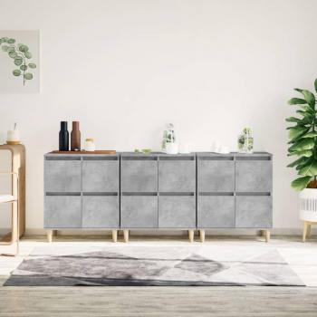 Aparador de Madera Contrachapada 3 uds 60x35x70 cm, Mueble de Almacenaje para Salón, Buffet, Armario Auxiliar y Armario de Almacenamiento en Gris Hormigón