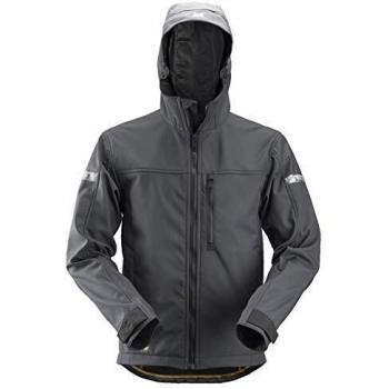 Chaqueta Softshell Unisex Snickers AllroundWork con Capucha - Gris Acero/Negro - Talla 44