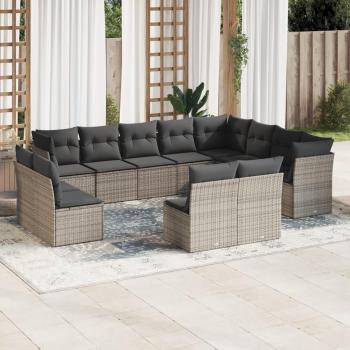 12-Piece Grey Poly Rattan Garden Sofa Set with Cushions